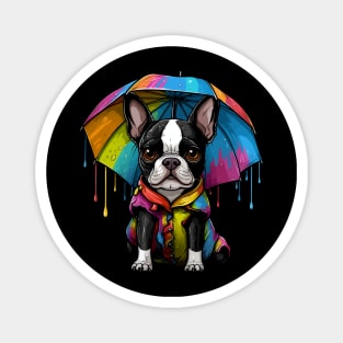 Boston Terrier Rainy Day With Umbrella Magnet